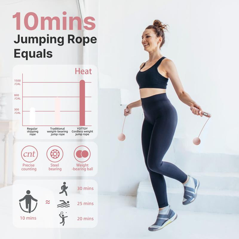 YOTTOY Cordless Jump Rope with Counter - Ropeless Jump Rope 2 in 1 with Large Cordless Ball-Weighted Jump Rope for Women with LCD Display… Adjustable Lightweight Intelligent Counting